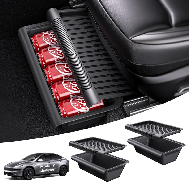 Wigoo Tesla Model Y Juniper Accessories Under Seat Storage Box Organizer [Firm Installation & Expand Storage] Upgraded Underseat Storage Tray with Lid for Model Y Juniper 2025~2026 - Image 1